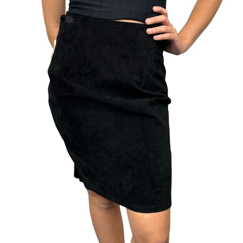 Vintage Deadstock Cedars Genuine Suede Black Pencil‎ Skirt 80's Retro Size 10